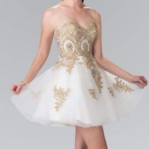 Strapless white & gold Elizabeth K dress